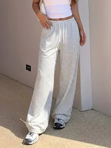 Summer High-Waist Drawstring Pocket Wide-Leg Casual Sporty Linen-Feel Pants, Comfortable Loose-Fit Trousers for All Seasons