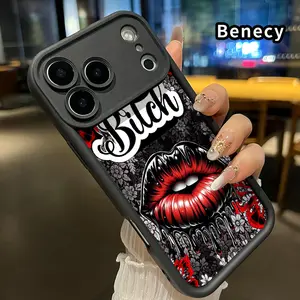 Phone case for iPhone 17 Pro Max 16 Plus 15 14 13 12 11 Air E Red lip Full Body Protection Shockproof Soft Silicone Cover