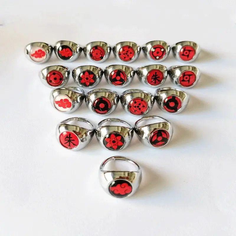 Anime Sasuke Sharingan Rings Set Uchiha Itachi Obito Madara Rinnegan Metal Necklaces Pendants Accessories Figure