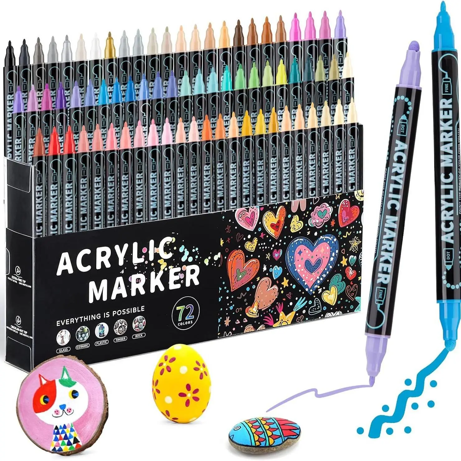 Acrylic Dot Marker Pen Set, Acrylic Marker Pens, 1 Box Dual Tip Acrylic Paint Pen, Artist Tools, Paint Marker Pen for Rock Painting Wood Canvas Plastic Stone