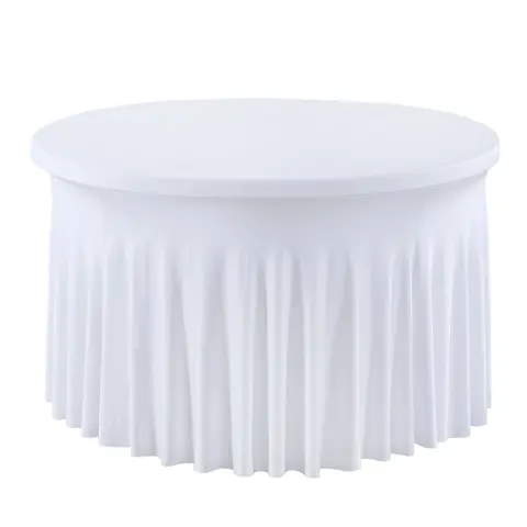 Stretch Fitted Soft Spandex-Polyester Round Tablecloth - 4/5/6FT Flexible Table Covers, Wrinkle-Free, Eco-Friendly, Machine-Wash Reusable, Slip-On Ease, Easy Install, Dining Rooms Romance Home Decor Party Supplies