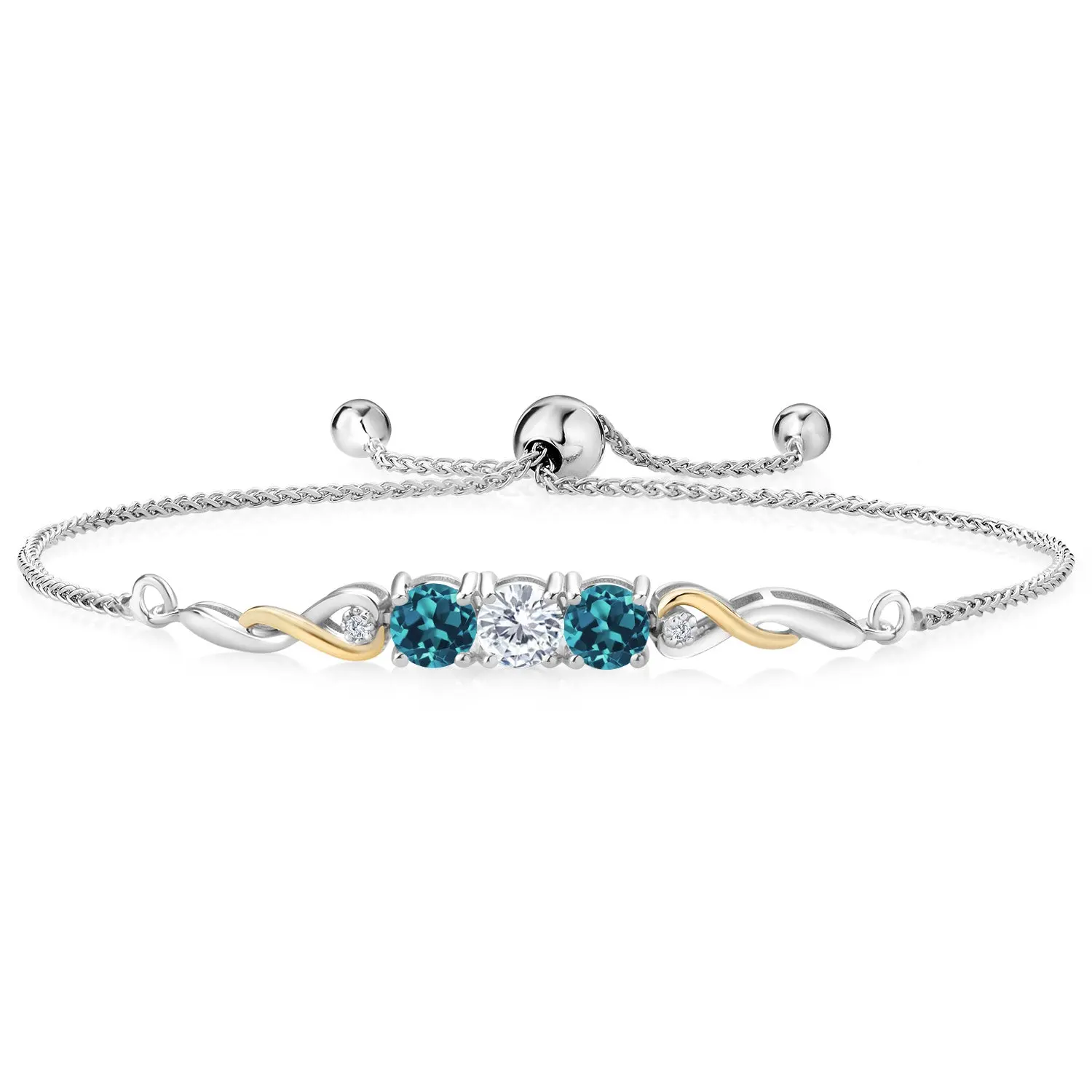 Two-Tone Gemstone Birthstone and London Blue Topaz and Accent Lab Grown Diamond Infinity Tennis Bracelet For Women In 925 Silver and 10K Yellow Gold | Round 5MM | Fully Adjustable Up to 9 Inch