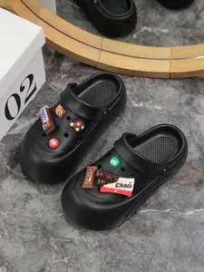 Chocolate Mm Bean Shoes, Thick Sole Height Increase, Cartoon Pattern, Casual Eva Material, Less Than Ankle, Women's Trendy Slippers