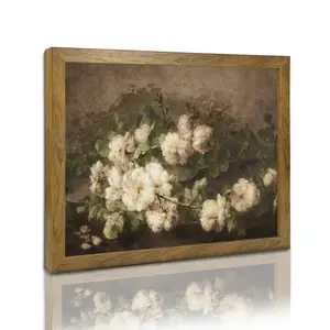 Vintage Flower Poster - Framed Still Life Wall Art Decor - Framed Canvas Prints Wall Art Home Decor - Vintage Landscape Art Print Farmhouse Painting, Wildflower Field Oil Painting on Canvas Decorative Room