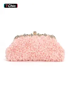 Pink floral clutch, wedding banquet chain bag, fashionable ladies' handbag with adjustable shoulder chain for crossbody wear. New spring/summer style, perfect for parties and holiday gifts. Elegant Clutch, Trendy Clutch Bag