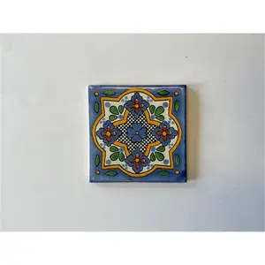 212 MAIN L124 Talavera Handmade Mexican Decorative Tiles, 4x4 in, Natural Clay Double-Fired, Indoor/Outdoor Use, Pack of 4, Pack Of Four