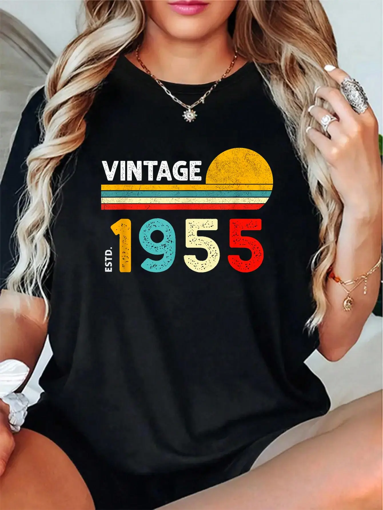 100% Cotton UnisexVintage 1955 Shirts & Birthday Gifts Vintage 1955 T-Shirt -Short Sleeve T-Shirt Women's Men's Graphic Tee Causal Tops