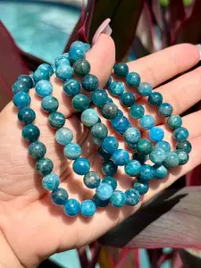 Natural Blue Apatite 8mm Beaded Stretch Bracelet | Blue Gemstone Jewelry