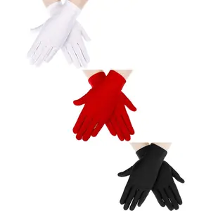 3 Pairs Satin Gloves Formal Spandex Gloves for 1920s Men Women Tuxedo Guard Parade Opera Dress Costume (Black White Red)