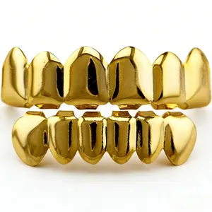 Stylish 24K Gold Plated Hip Hop Teeth Grillz Set Custom Fit Removable Caps for Top & Bottom Teeth – Ideal for Parties, Halloween, Fancy Dress & Photo Props