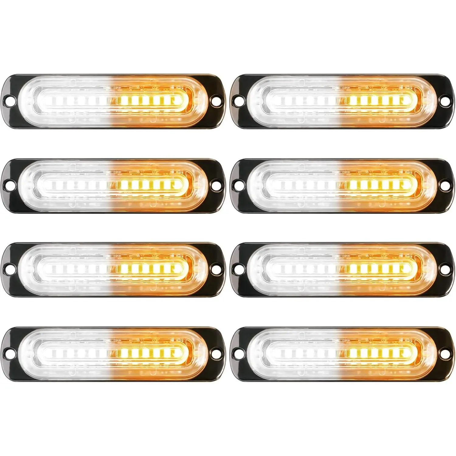 8- 12LED Grille Emergency Strobe Lights Surface Mount Ultra Slim Flashing Hazard Warning Light Bar for Firefighter/Construction////Car/Off-Road ATV/SUV (Amber/White)