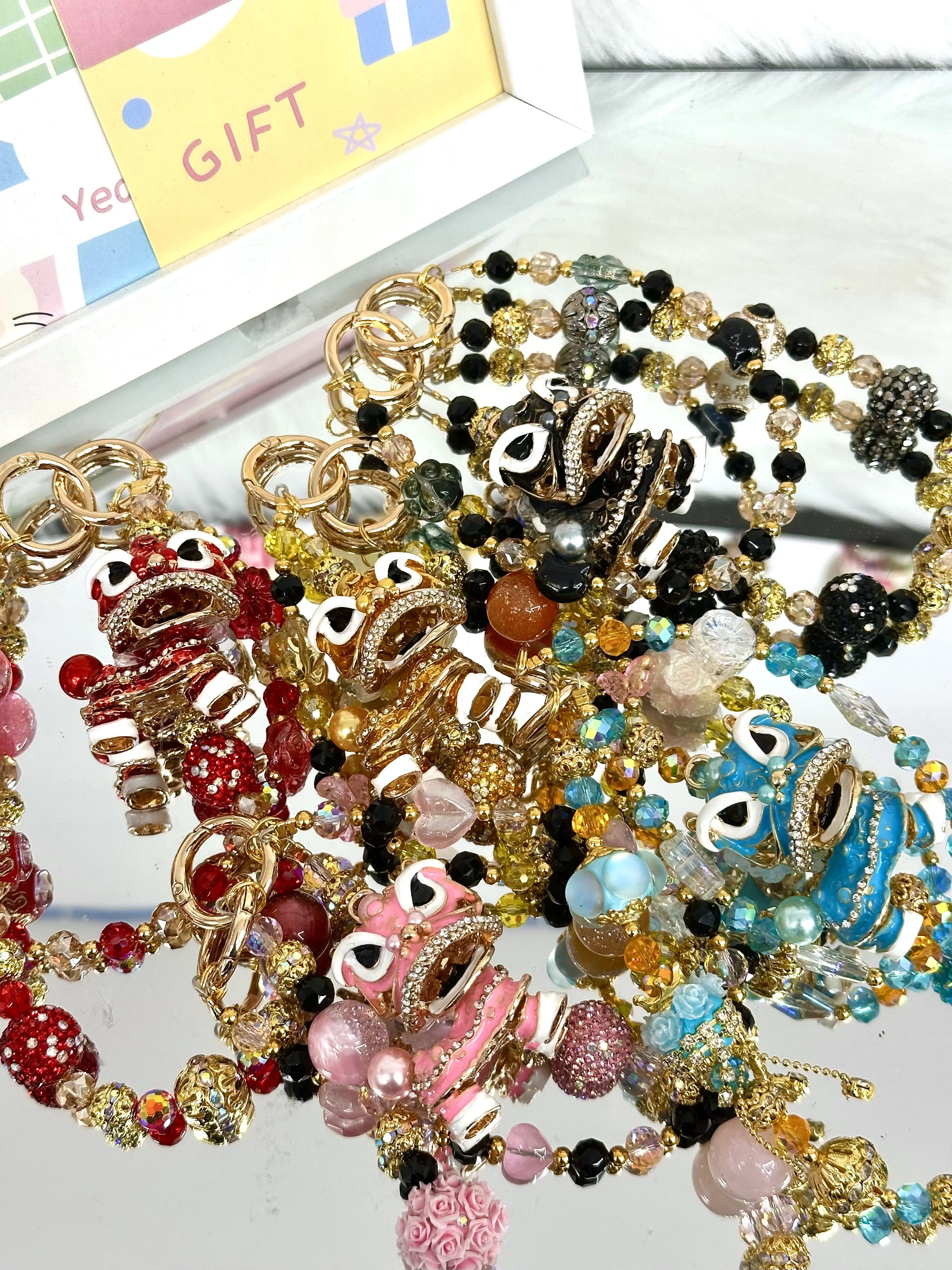 Chinese Lion Dance Rhinestone Bag Charm,Delicate Beaded Handbag Pendant Accessory for Women,Detachable,Pretty New Year & Birthday Gift,Ideal Holiday Gift for Girls & Women,Lucky Festive Vibe