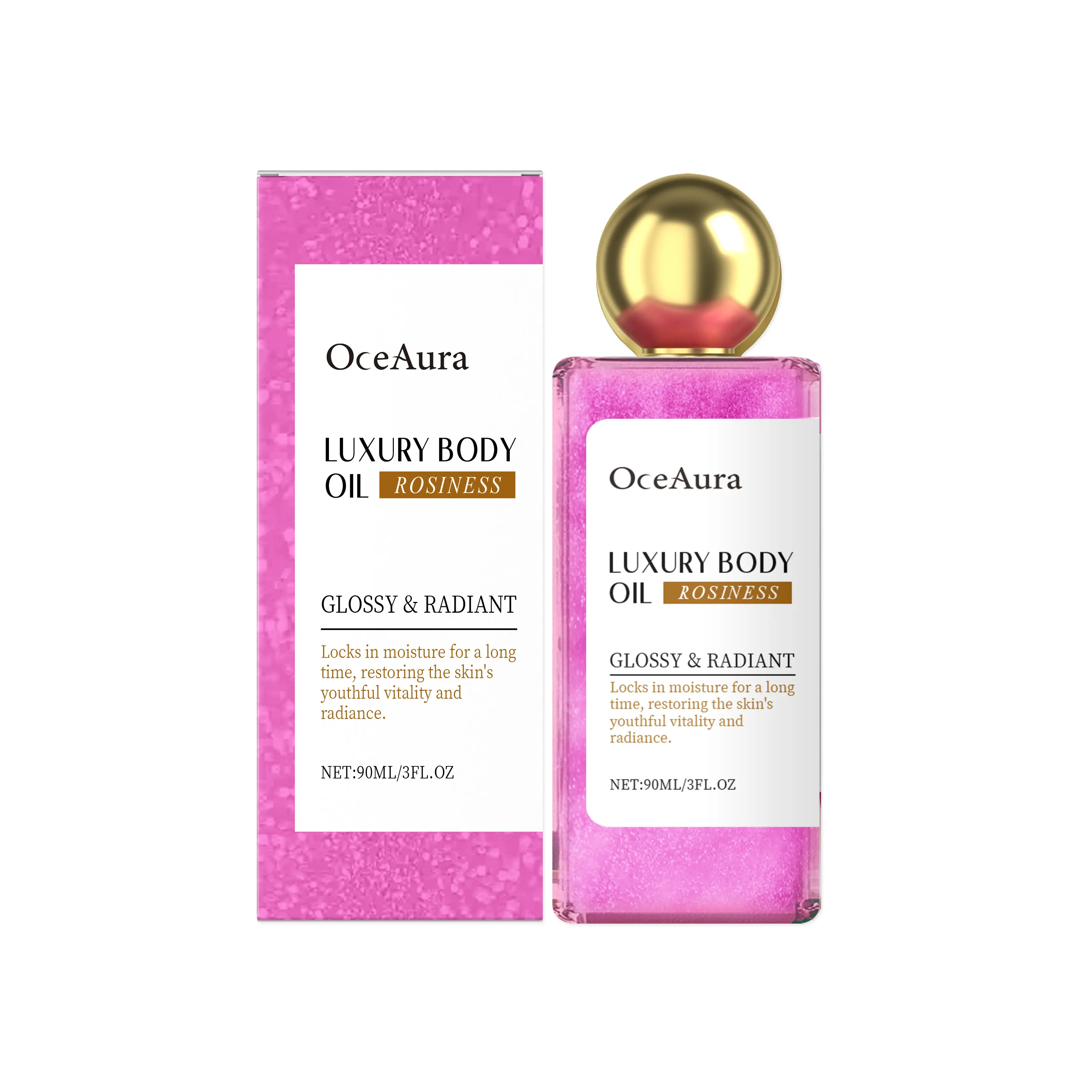 OceAura Shimmer Body Oil Series Deep Moisturizing Facial Body Skin Daily Massage Care Oil Argan Glitter Hyaluronic Cosmetic Moisturizer Moisture Hydrating