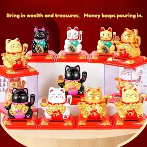 1 PC solar powered wealth cat ornament, Feng Shui Ornaments, waving design, available in gold, white colors, can be used for store front desk, office desktop, home foyer decoration