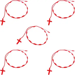 Set of 5 Handmade Rosary Cross Bracelets, Pulseras Decenarios