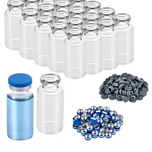 20ml Clear Glass Vials-7 Dram Clear Glass Headspace Vials with Plastic-Aluminum Flip Caps and Rubber Injection Stoppers, 100 Pack, 20mm Flat Bottom Lab Vial