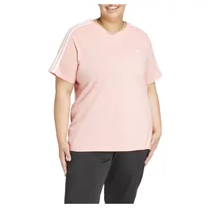 adidas Womens Essentials Slim 3-Stripes Crew Neck Short Sleeve Plus Casual Tops Casual - Pink