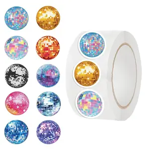 Disco Ball Pattern Sticker (500pcs/roll), Envelope Seals Sticker, 10 Styles 70s 80s Party Themed Sticker, Retro Funny Aesthetic Sticker