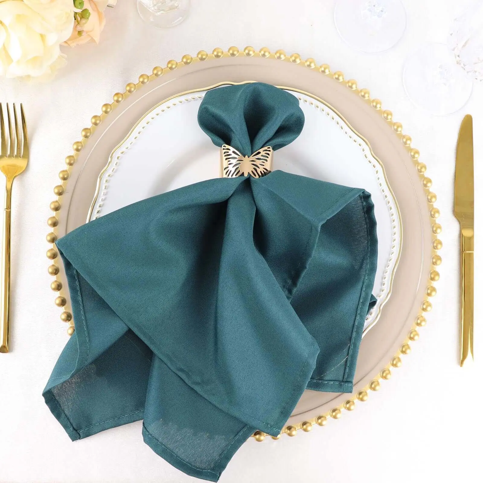 5-Pack Premium Polyester Tableware Napkins, 20"x20" Peacock Teal - Durable, Wrinkle-Free for Birthday, Wedding Party, Event