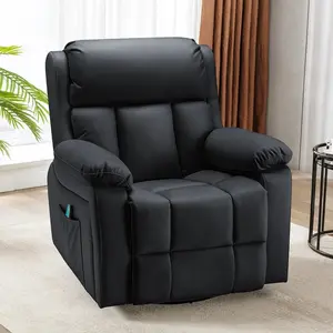 360° Swivel Rocking Massage Recliner - Heated Chair for Adults, Reclining Sofa with Side Pocket, Perfect for Living Room Use, Black