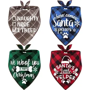 4 Pack Christmas Dog Scarves - Plaid Triangle Bandanas for Small to Large Dogs and Cats - Holiday Pet Accessories Gift Set
