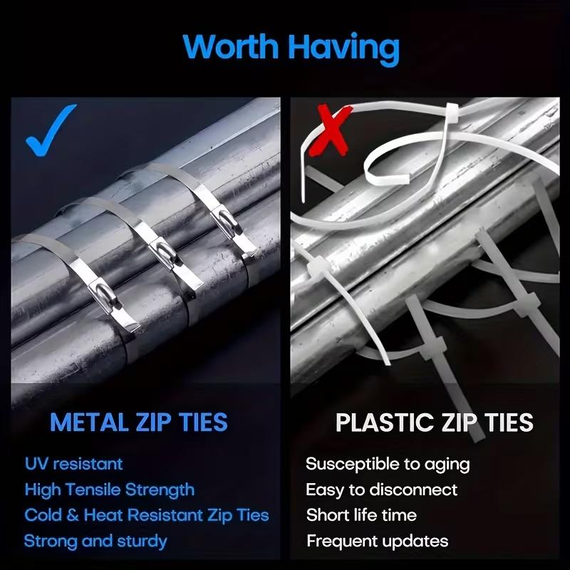 100Pcs Metal Zip Ties,304 Stainless Steel, Heavy-Duty Self-Locking Cable Ties, Suitable for Exhaust Wraps,Chain Link Fencing, Wire Fence Installations, and Outdoor Poultry Enclosures,Must-have to diy,Tiktok shop deal -YY 100Pcs Metal Zip Ties,304 Stainless Steel, Heavy-Duty Self-Locking Cable Ties, Suitable for Exhaust Wraps,Chain Link Fencing, Wire Fence Installations, and Outdoor Poultry Enclosures,Must-have to diy,Tiktok shop deal -YY