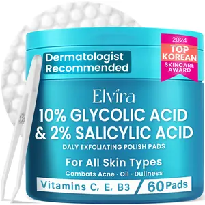 Elvira Exfoliating Pads for Face - Daily Peel for Sensitive, Acne-Prone Skin, Infused with 10% Glycolic Acid, 2% Salicylic Acid & Niacinamide Gentle