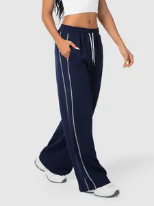 Women's Waffle Knit Drawstring Adjustable High Waist Pants, Trouser, Colorblock Design, Loose Fit, Pocket Detail, Casual & Commuter Wear, Fall/winter Fashion, Womenswear