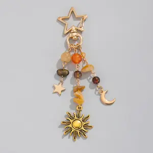 Spring 2026 New Collection Five pointed Star Keychain Anti loss Pendant Accessories Retro Star Pendant Stone Bead Bag Hanging Chain Jewelry Beaded