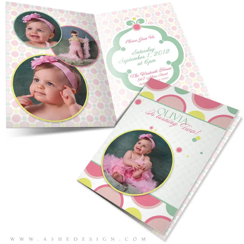 5x7 Folded Birthday Invitation - Bubble Gum Pink