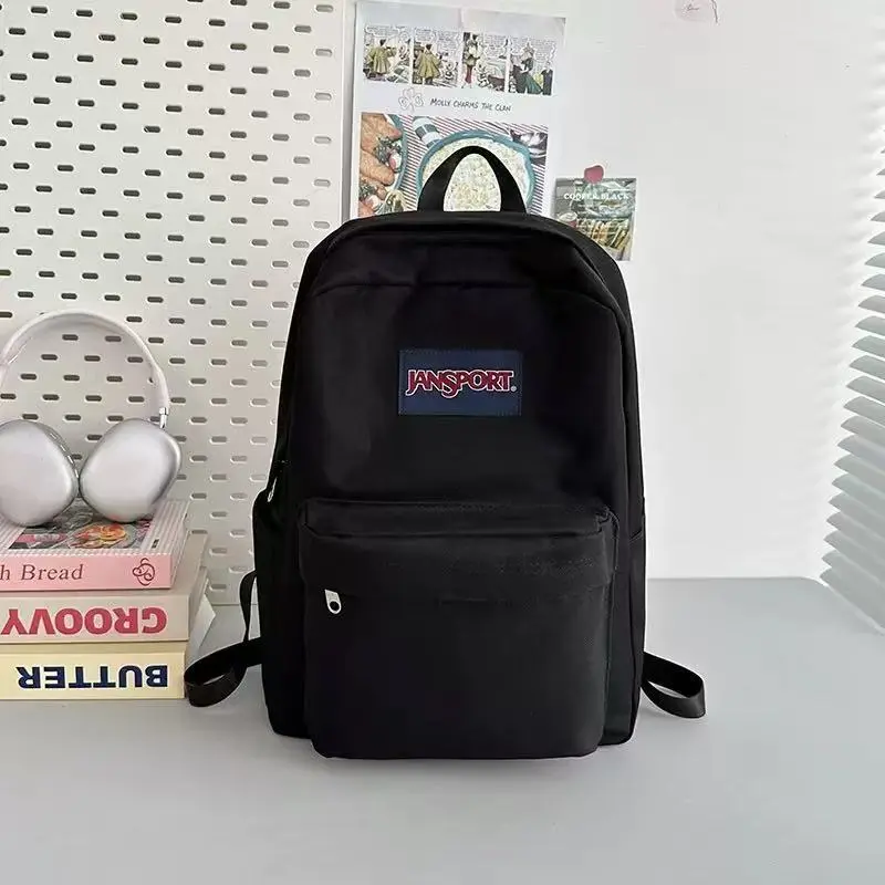 Classic JanSport Black Backpack Vintage Logo Canvas School Bag Lightweight Multi Pocket Daypack Padded Straps Laptop Backpack for High School College Students Back To School Daily Travel