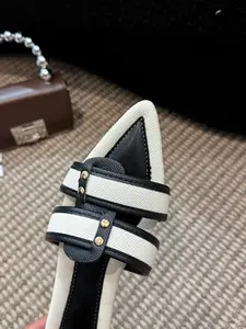 Women's Plain Vintage Buckle Decorated Mules, Pointed Toe Sandals, Elegant Open-Toe Dress Shoes for Daily Party Wear, Rubber