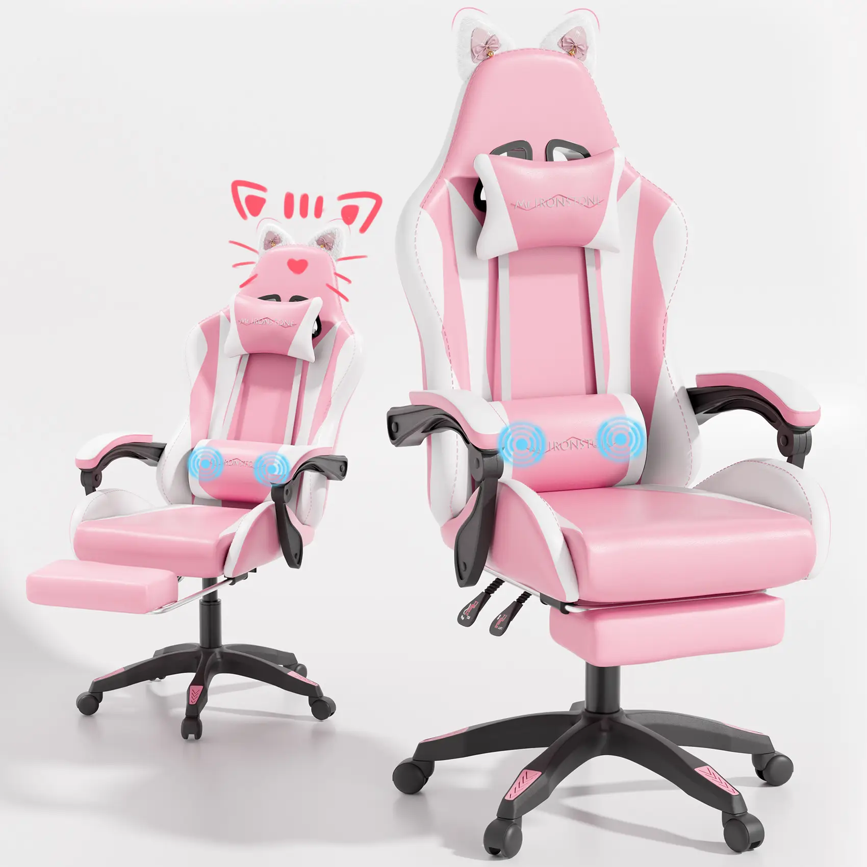 【Sweet!!】Mr IRONSTONE Gaming Chair with Speakers and Led Lights Ergonomic Massage Computer Gaming Chair with Broaden Cusion and Footrest High Back Vid