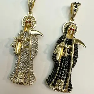 La Santa Muerte / The Grim Reaper Big Pendant with chain gold plated 24” Meaningful Jewelry