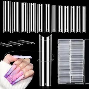 504PCS No C Curve Clear Nail Tips for Acrylic Nails Professional, 3XL Extra Long Flat Tapered Square Nail Tips, 12 Sizes Half Cover Straight French Fake Nail Tips for Nail Salons Home