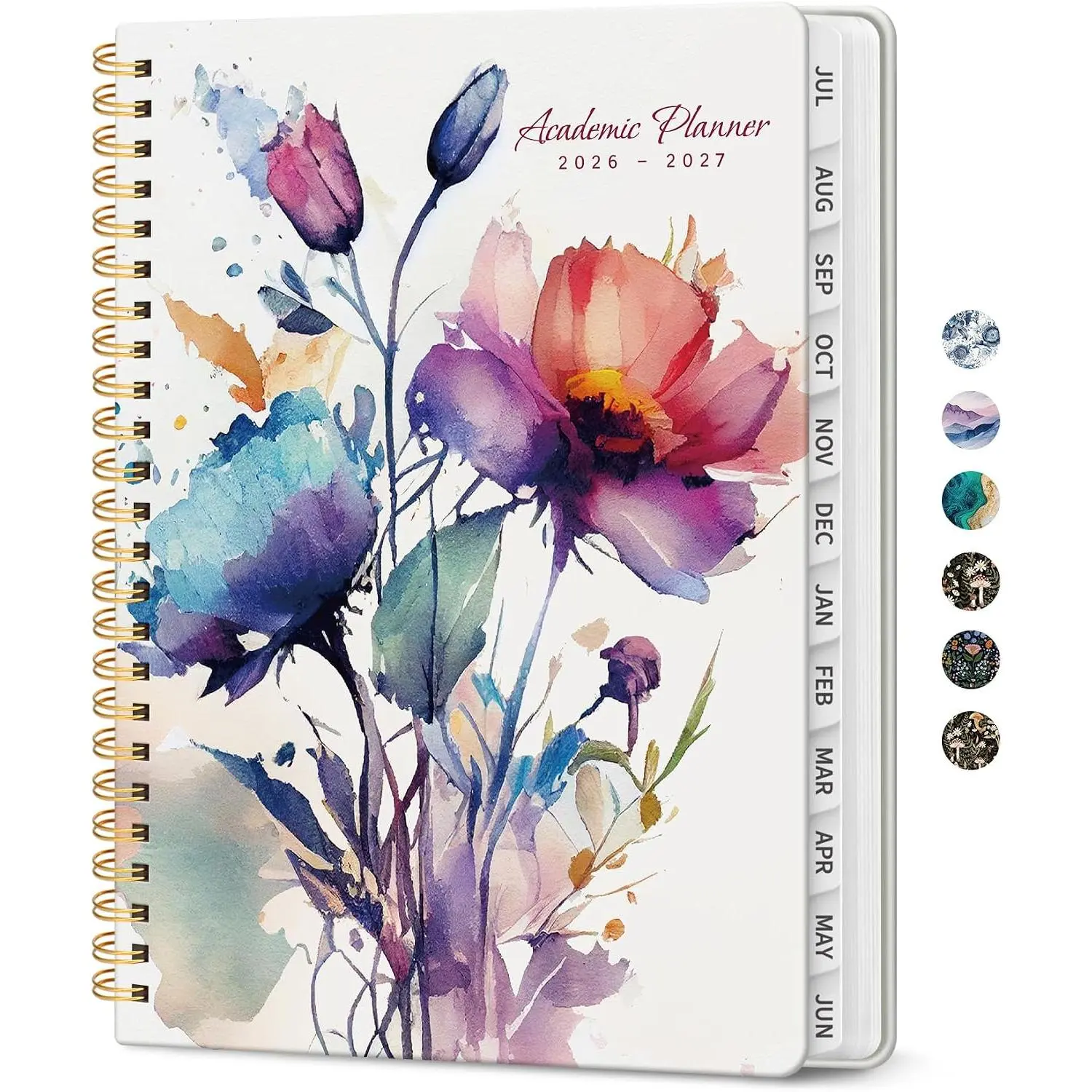 Planner 2026-2027, Academic Monthly and Weekly Calendar Planner for Women, July 2026 - June 2027, Hardcover Pretty Agenda Planner Book with Tabs, Spiral Daily Organizer for School Office Home Supplies, 6.3" x 8.5" - Painted Bloom