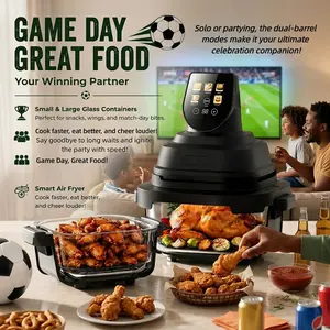 Multi-Functional Glass Air Fryer with 4QT & 6-Cup Baskets, 1500W Fast Healthy Cooker for Soccer Watch Parties & Family Gatherings, Dishwasher Safe Visual Airfryer