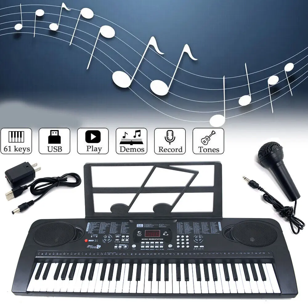 61 keys Keyboard Piano, Electronic Digital Piano With Built-In Speaker Microphone, Sheet Stand and Power Supply, Portable Piano Keyboard Gift Teaching for Beginners