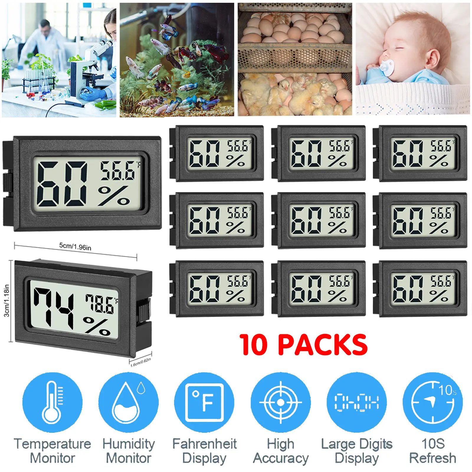 Mini Hygrometer Indoor Humidity Meter with Large LCD Display Accurate Temp & Humidity Monitoring for Home Office Greenhouse