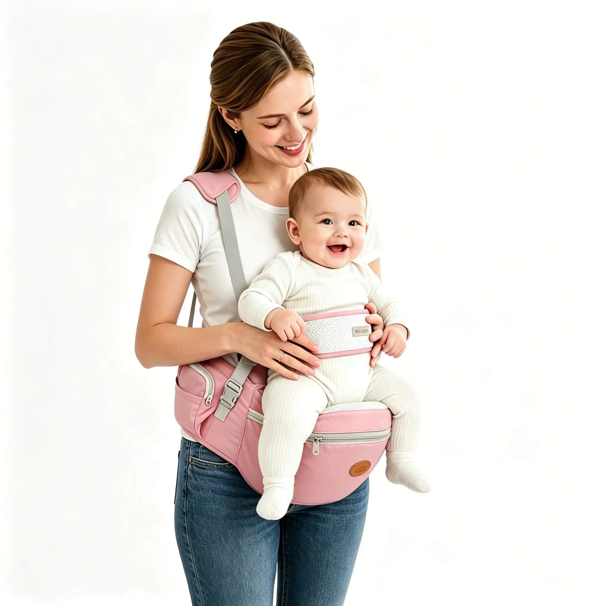 3-in-1 Ergonomic Hip Seat Carrier in Breathable Twill for Infants & Toddlers, Adjustable & Detachable Multi-Position Sling with Large Zipper Pocket & Buckle