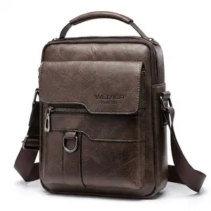 WEIXIER Men's PU Leather Crossbody Bag Retro Street Style Large Capacity Commuter Bag with Adjustable Shoulder Strap for Business Travel Daily Use