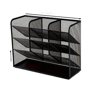 10-Compartment Metal Mesh Desk Organizer, Large Capacity Pencil Marker Holder for Office & Home Desktop Storage，Black