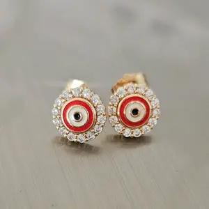Goldplated Stud Earrings - Turkish Evil Eye with Resin Enamel