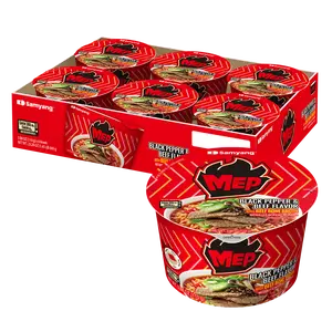 MEP Pack of 6 Black Pepper Beef Ramen, Spicy Korean Instant Bowl Noodle Soup, Rich Bone Broth Ramyeon, Quick Microwave Meal