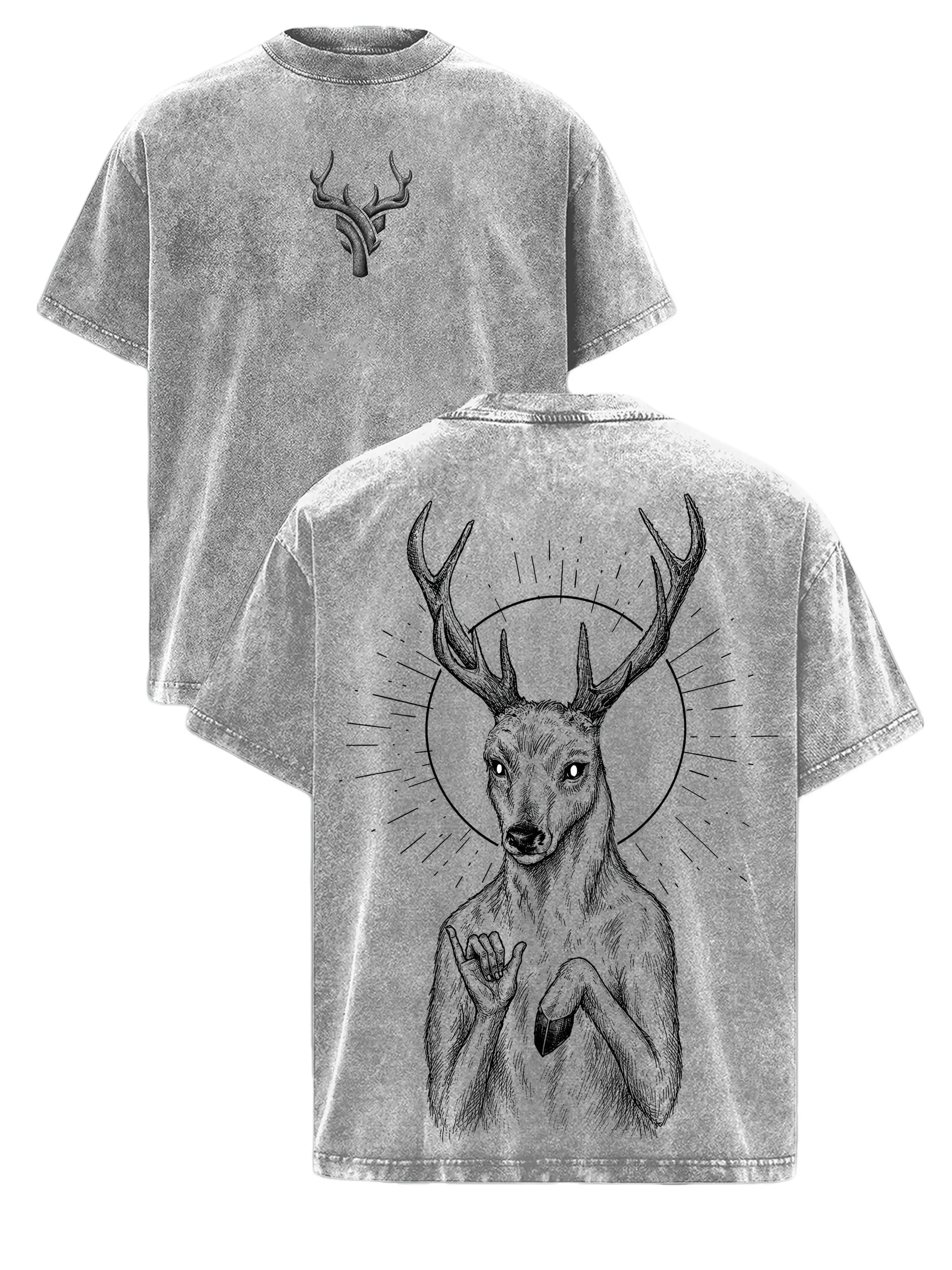 [BT] FREAK DEER Adventure Time Vintage Washed Oversized T-Shirt, Double Printed Dark Fantasy Graphic Tee, Heavyweight Cotton Cartoon Streetwear, Retro Gothic Fan Merch, Unisex Gift For Adventure Time Fans