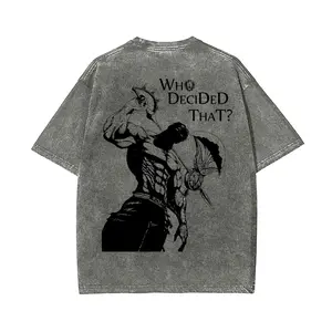 Who Decided That Graphic Tee Men's Vintage Wash T-Shirt Oversized Streetwear Lion of Pride Anime Pump Cover Heavyweight Cotton Casual Workout Top Gym Muscle Shirt Gray