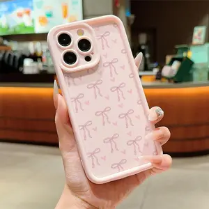 Bowknot & Heart Pattern Phone Case, Cute Phone Case, Decorative Phone Protector Cover,phone Case Suitable for Iphone11/12/13/14/15/16/17 Pro Promax Air Plus.