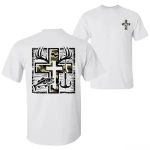 Southern Charm Fishing Shirt – Camo Cross Antlers & Bass Design, 100% Cotton Crewneck, Premium Comfort Unisex Outdoor Adventure Top, Viral TikTok Outdoors Outfit