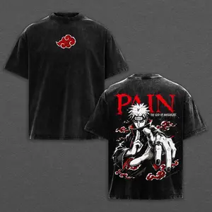 Pain The God of Amegakure Washed T-Shirt, Pain Inspired Oversized Heavyweight Cotton T-Shirt, NRT Anime Graphic Tee, Dark Anime Villain Double Printed Heavyweight Shirt, Menswear Gift for Anime Fans.
