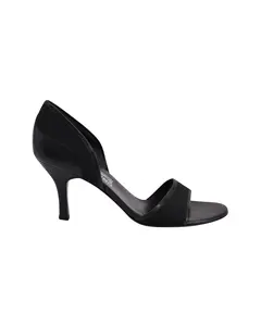 Pre-owned Salvatore Ferragamo Women's  Salvatore Ferragamo Open Toe Mid Heel Pumps in Black Leather  by Rebag